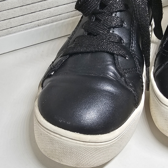 Kids Black Sneakers/Shoes w. Multi-Colored Metallic Stars Leopard Print & Laces - Picture 10 of 16